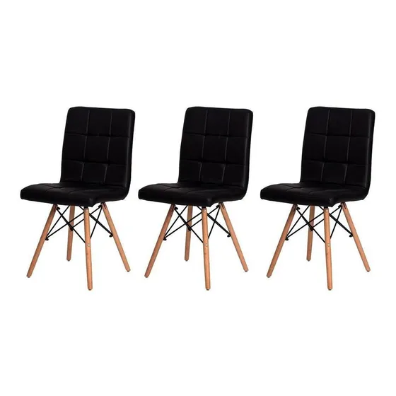 Kit 3 Cadeiras  De Jantar Eiffel Gomos Estofada Base Madeira