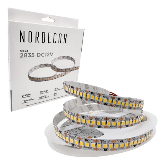 Fita Led 12v 20w/m 5 Metros Ip20 Perfil Sanca Nordecor