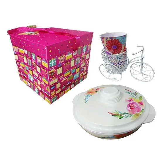 Caja De Desayunos 22 Cm + Pocillo Para Jugos Y Vasija 