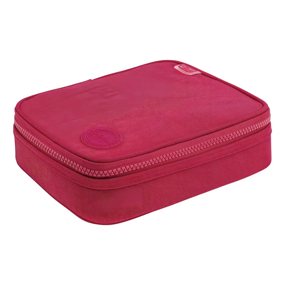 Estojo Box Académie Nylon Com Divisória Elástico Escolar Cor Cereja