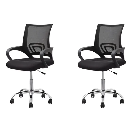 Cadeira De Escritório Preta Ergonômica Com Estofado Mesh 2un
