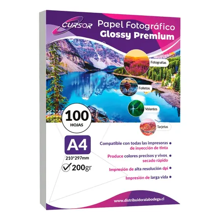 Papel Fotográfico Glossy Brillante 200 Gr A4 100 Hojas