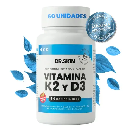 Vitamina D3 + K2 | 4000 UI + 200 Mcg MK7 | 2 Meses | 60 Comprimidos | Dr Skin | Fortalecé Tus Huesos Y Dientes, Mejorá La Absorción Del Calcio Y Reforzá Defensas! Inmunidad Y Energía | Colecalciferol