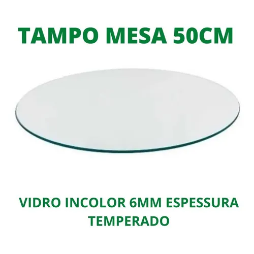 Tampo De Vidro 50cm X 6mm Para Mesa Temperado Transparente