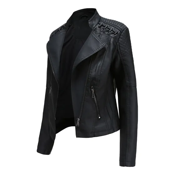 Calidad Chaqueta De Mujer Cuero Sintetico Ojaletes 5 Colores