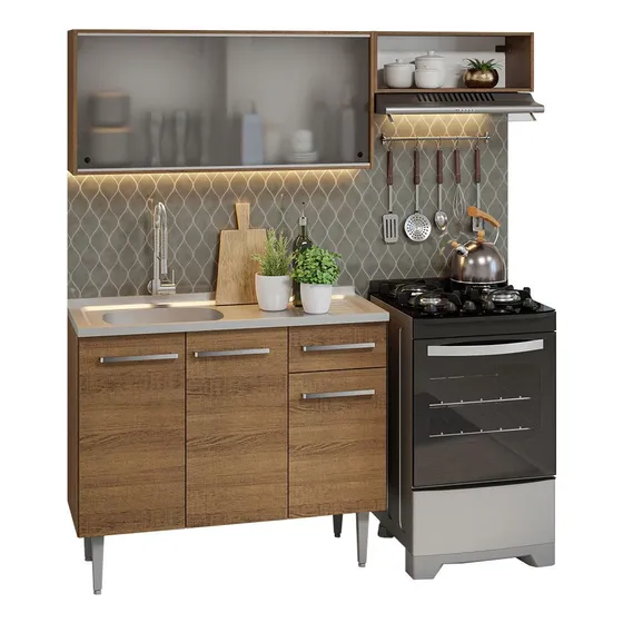 Cocina Integral Completa Modular Madesa 165cm Con Tarja Emilly Color Marrón 05