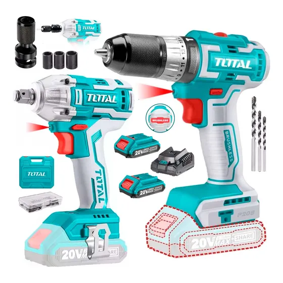 Taladro Percutor Inalambrico 20v Brushlees+ Llave Impacto ½
