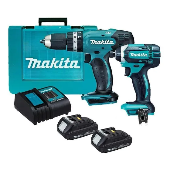 Combo Taladro Percut 1/2 + Atornillador 18v Makita Dlx2142sy Color Azul