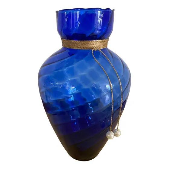 Florero Jarron Vidrio Sydney Azul Decorativo