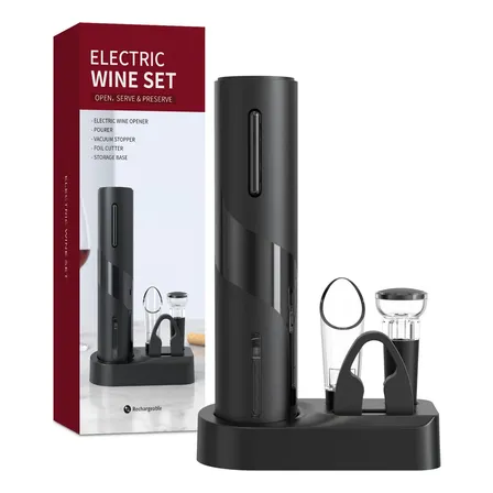 Set Destapador Eléctrico de Vino con Accesorios y Base USB Recargable