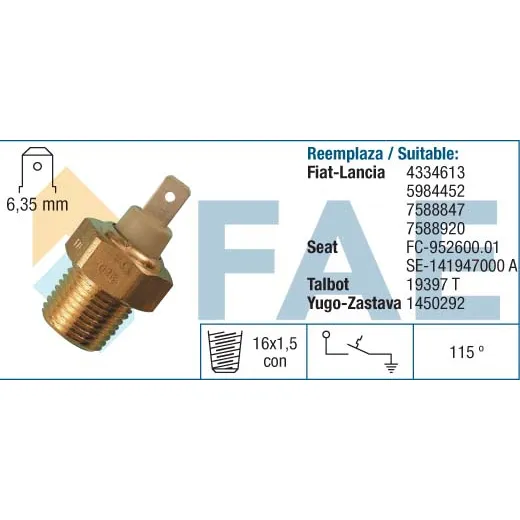 Bulbo Temperatura Refrigerante Fiat 147 Uno 16x1.5 N-a 1p Co