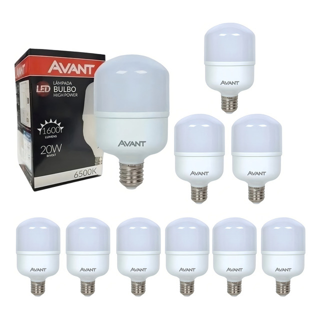 Kit 10 Lâmpadas Led 20w Bulbo 6500k Luz Branca Avant Luz Branco-frio 127/220v Kit 10 Lâmpadas Led 20w Bulbo 6500k Luz Branca Avant Luz Branco-frio 127/220v