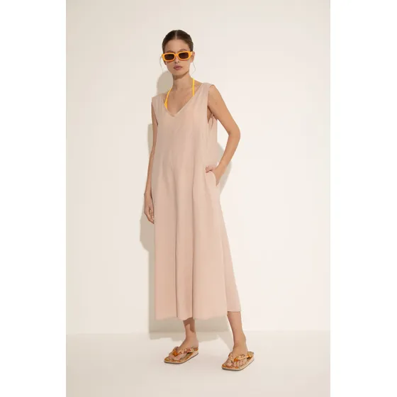 Vestido Largo Fluido Con Escote En V Mujer System