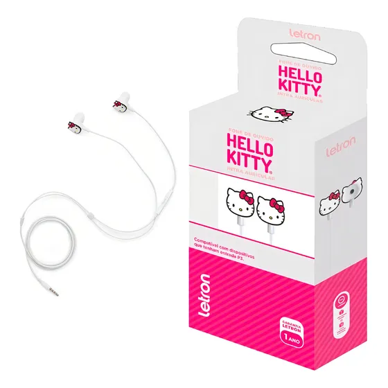 Fone De Ouvido Com Fio P3 Hello Kitty Cor Branco