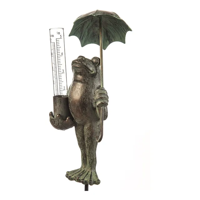 Rana Metal Paragua Medidor Lluvia Cristal Verde Decoracion