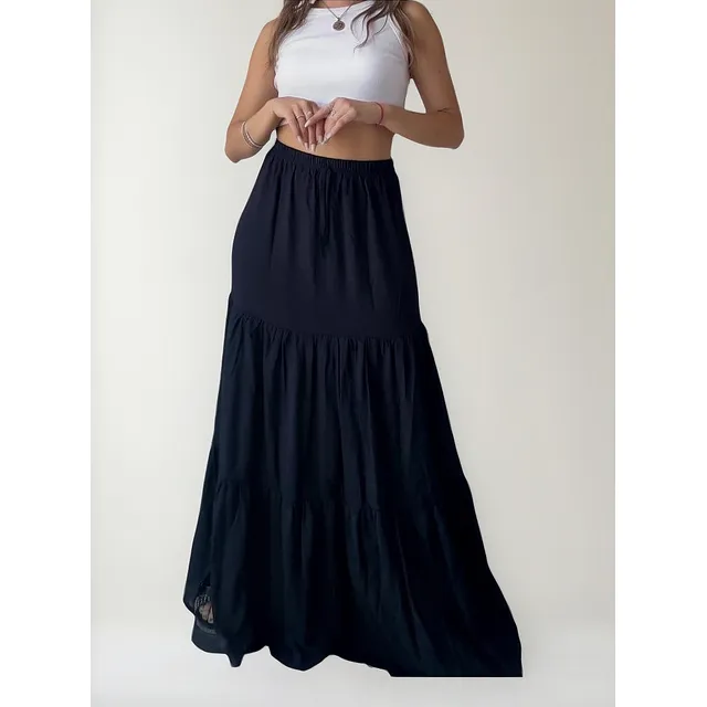 Pollera O Falda Larga Con Tajo Super Sensual De Lino Colores
