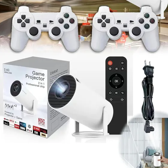 Proyector 4k, 2 Mandos De Juegos, Mini Proyector Portátil Android 11.0, Proyectores 200 Ansi/10000 Lúmenes, Wifi 6/bt5.0, 130 Cine En Casa, Compatible Con Usb/hdmi/interfaz De Audio/ios