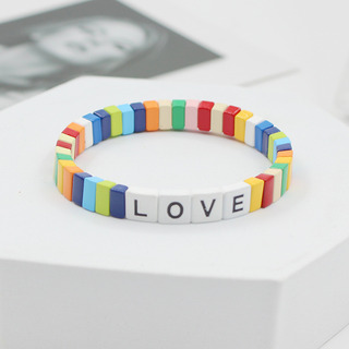 Pulsera Bohemia Con Letras Esmaltadas Y Azulejos Elásticos P Pulsera Bohemia Con Letras Esmaltadas Y Azulejos Elásticos P