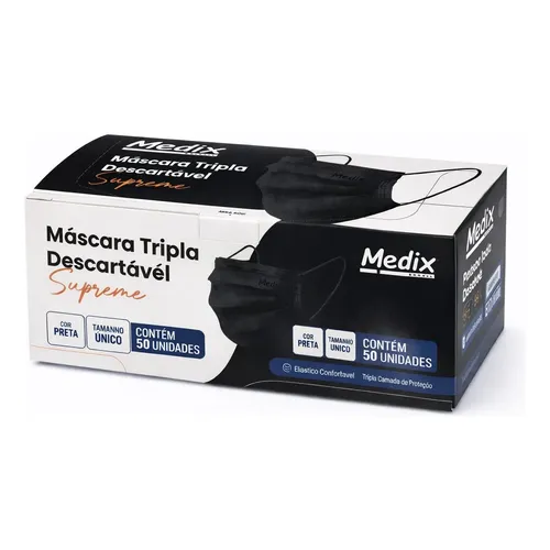 Máscara Descartável Preta 3 Camadas Destak Sul Elástico Color 50