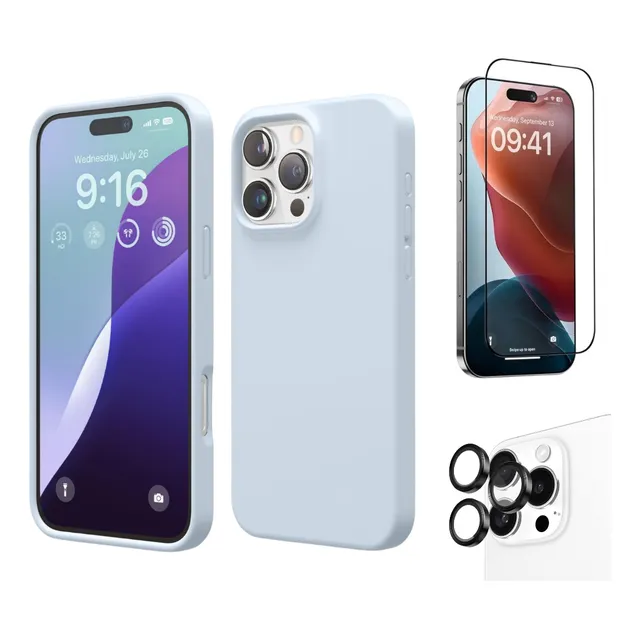 Case Soft Premium Mist Blue Para iPhone 16 Pro Max + Micas