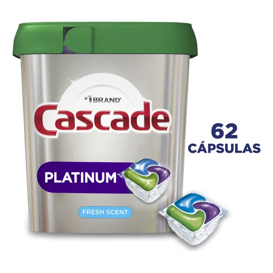 Detergente Lavavajillas Cascade Platinum Fresh, 62 Cápsulas