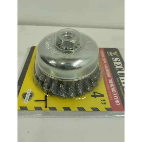 Cepillo Carda Copa Alambre Trenzado 4 PLG Rosca 5/8 Security
