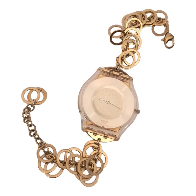 Reloj Swatch Skin Dama Dorado Gold Flair Pulsera Ajustable
