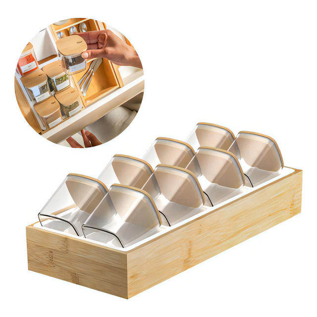 Organizador De Temperos 9pçs Gaveta Armário Cozinha Bambu Ou Organizador De Temperos 9pçs Gaveta Armário Cozinha Bambu Ou