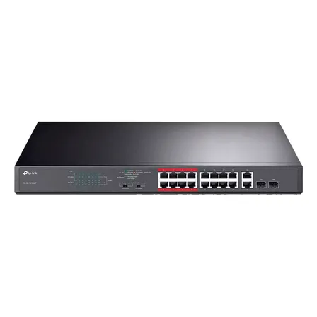 Switch 16 puertos PoE a 10/100 Mbps 2 puertos Gigabit RJ45 2 SFP TP-Link TL-SL1218MP