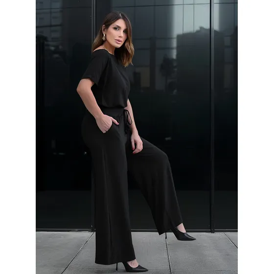 Calça Social Pantalona Com Forro Premium Cintura Alta