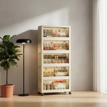 39*24*106 Closet Mueble Armarios Organizador Plegable Ruedas Marrón Claro