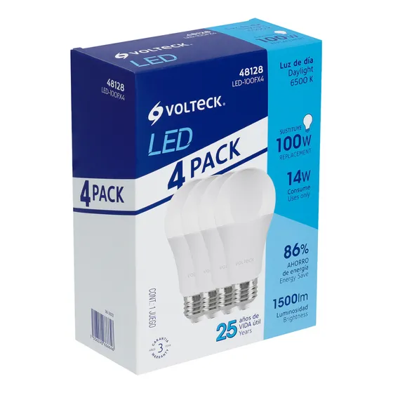 Pack De 4 Lámparas De Led A19 14 W Luz De Día, Caja, Volteck