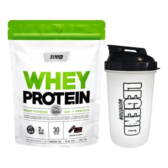 Suplemento En Polvo Star Nutrition Whey Protein 908g Sabor Cookies And Cream Vaso Legend 600ml