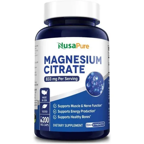 Magnesio Citrato 833mg / 200capsulas Sin Gluten Sabor Sin sabor