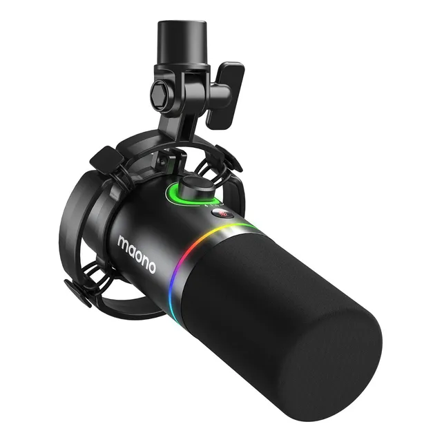 MAONO Micrófono Pc Rgb Dinamico USB/XLR Pd200X con Software, silencio perilla de Ganancia,Control de Volumen, para podcast, streaming,Gamer