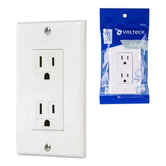 Placa Armada 2 Polos + Tierra Classic Volteck 40016 Color Blanco