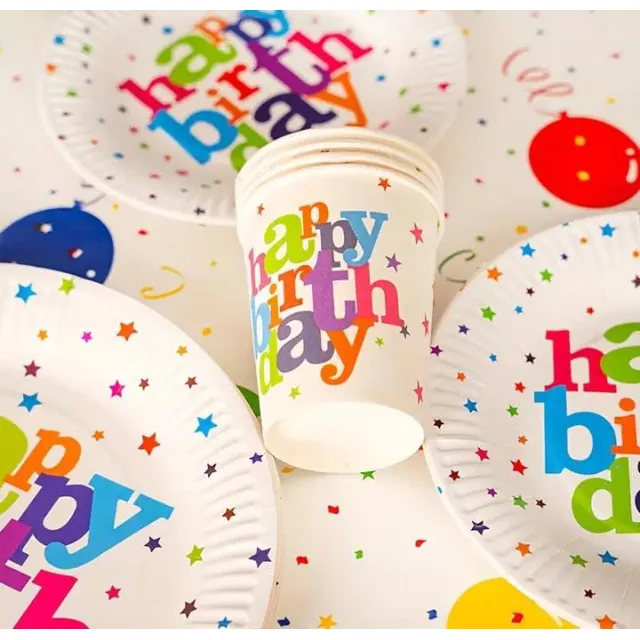 Juego De Platos De Papel Con Temática De Cumpleaños