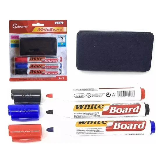 Kit Borrador Y 3 Marcadores Para Pizarra Acrilico