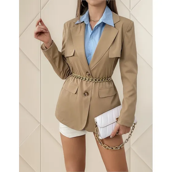 Chaqueta Blazer De Cuello Con Solapa Con Botón