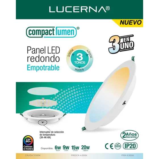 Panel Lampara Empotrable Redondo Lucerna Compact Lumen 