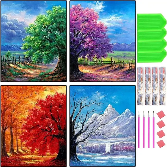 4 Piezas Diy Pinturas De Diamantes 5d Cuadros Decorativos
