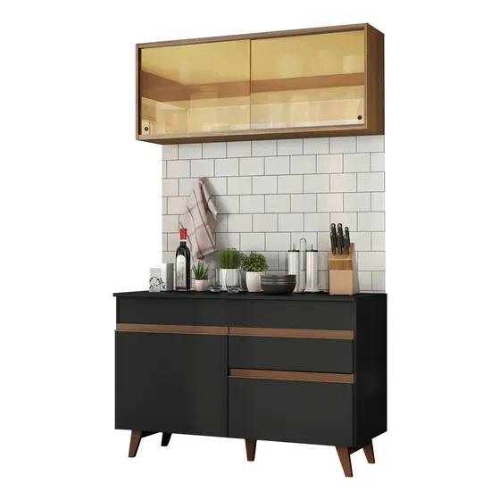 Cocina Integral Completa Modular Madesa Reims 120cm Color Negro/Marrón