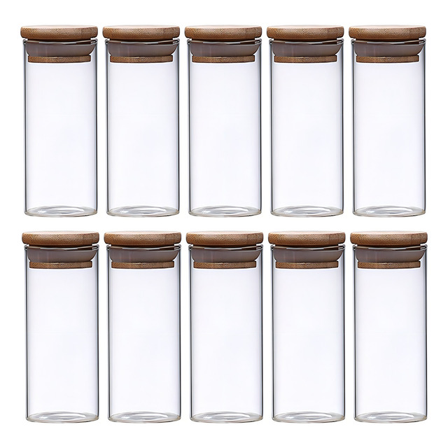 Kit 10 Potes De Vidro Herméticos Com Tampa De Bambu Condimentos Alimentos Mantimentos Orga... Kit 10 Potes De Vidro Herméticos Com Tampa De Bambu Condimentos Alimentos Mantimentos Orga...
