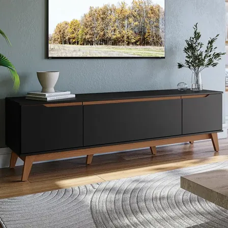 Rack Mueble de Tv Kappesberg 180cm Hasta 75 Pulgadas con 3 Puertas Color Negro