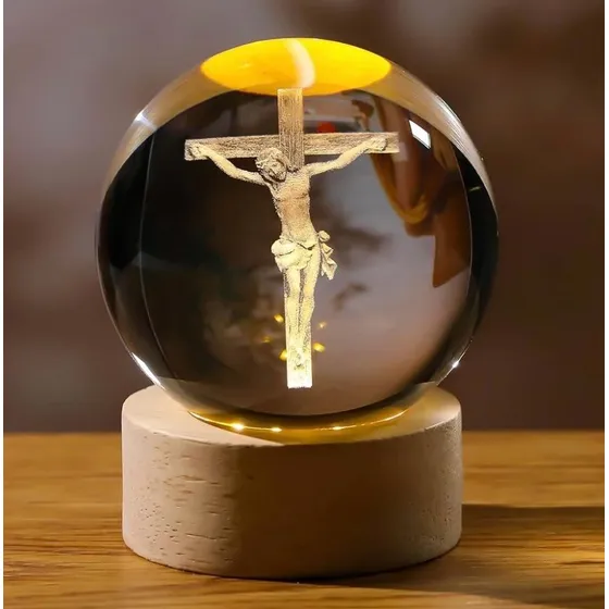 Lámpara Bola De Crital Sagrada Imagen Religiosa