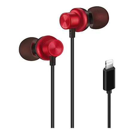 Auriculares Palovue Lightning Mfi Rojo Metálico Para iPhone
