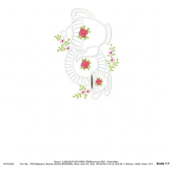 Matriz Bordado Znb6106 Bule 15cm