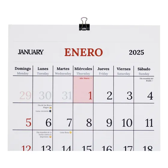 Calendario 2025 De Pared Tamaño Oficio