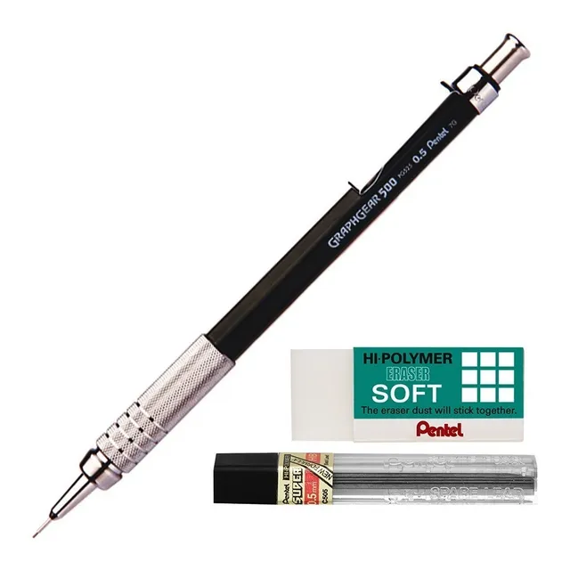 Kit Lapiseira Pentel Graphgear 500 0,5mm Grafite Borracha