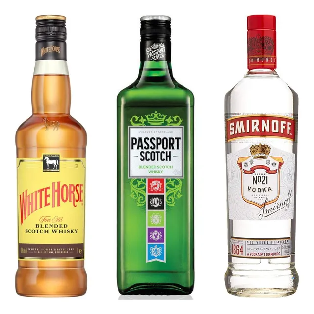 Whisky White Horse 1l + Passport 1l + Vodka Smirnoff 998ml